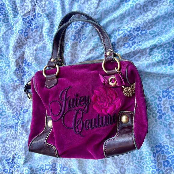 Vintage Purple Juicy Couture Purse Handbag Satchel Bag Y2K Velour Mcbling - Picture 2 of 11